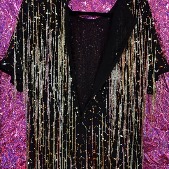 NastyGal Tassel Beaded Mini Shift Dress In Black - Picture 6 of 16